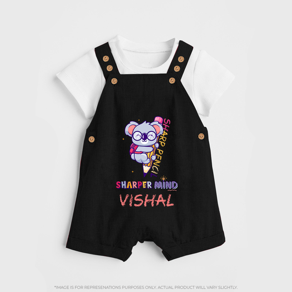 Sharp Pencil Sharper Mind Dungaree Set | Custom Baby Dungaree Set for Future Scholars - BLACK - 0 - 5 Months Old (Chest 18")
