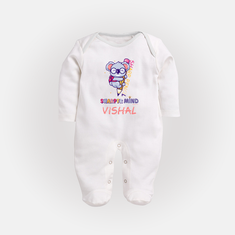 Sharp Pencil Sharper Mind Sleep Suit/Full Sleeve Body Suit | Custom Baby Sleep Suit/Full Sleeve Body Suit for Future Scholars - WHITE - New Born (Chest 7.5")