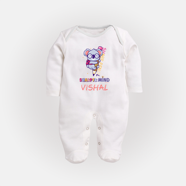 Sharp Pencil Sharper Mind Sleep Suit/Full Sleeve Body Suit | Custom Baby Sleep Suit/Full Sleeve Body Suit for Future Scholars - WHITE - New Born (Chest 7.5")