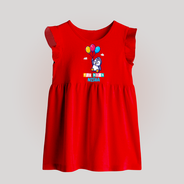 Fly High Baby Frock | Personalized Baby Frock for Dreamers and Doers - RED - 0 - 3 Months Old (Chest 17")