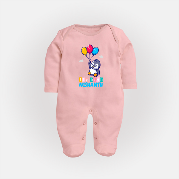 Fly High Sleep Suit/Full Sleeve Body Suit | Personalized Baby Sleep Suit/Full Sleeve Body Suit for Dreamers and Doers - BABY PINK - New Born (Chest 7.5")