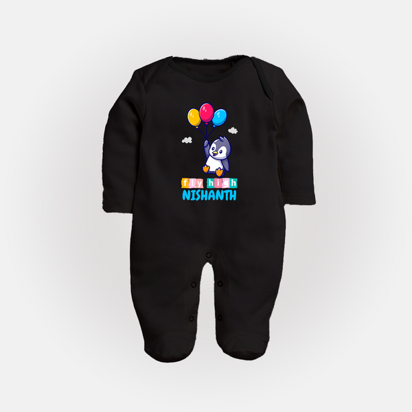Fly High Sleep Suit/Full Sleeve Body Suit | Personalized Baby Sleep Suit/Full Sleeve Body Suit for Dreamers and Doers - BLACK - New Born (Chest 7.5")