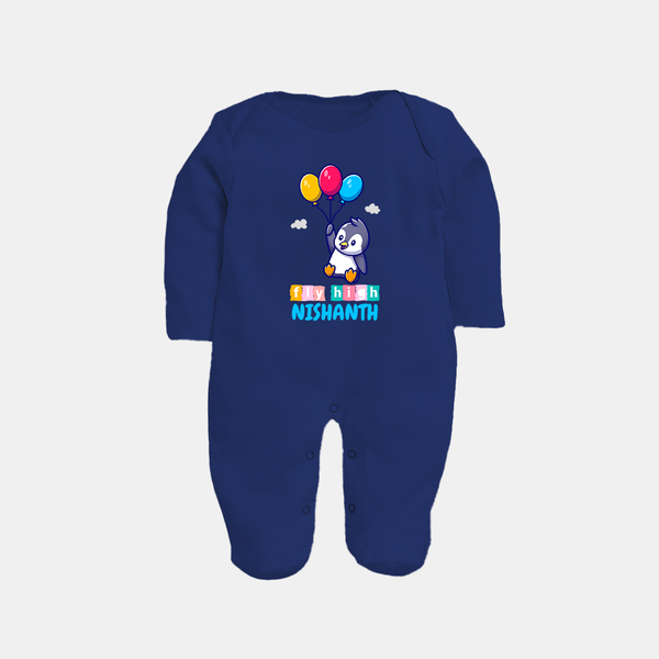 Fly High Sleep Suit/Full Sleeve Body Suit | Personalized Baby Sleep Suit/Full Sleeve Body Suit for Dreamers and Doers - NAVY BLUE - New Born (Chest 7.5")