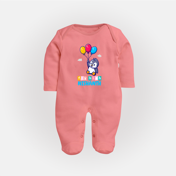 Fly High Sleep Suit/Full Sleeve Body Suit | Personalized Baby Sleep Suit/Full Sleeve Body Suit for Dreamers and Doers - PEACH - New Born (Chest 7.5")