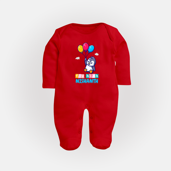 Fly High Sleep Suit/Full Sleeve Body Suit | Personalized Baby Sleep Suit/Full Sleeve Body Suit for Dreamers and Doers - RED - New Born (Chest 7.5")