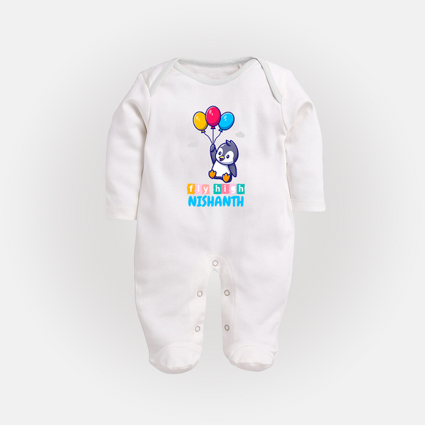 Fly High Sleep Suit/Full Sleeve Body Suit | Personalized Baby Sleep Suit/Full Sleeve Body Suit for Dreamers and Doers - WHITE - New Born (Chest 7.5")