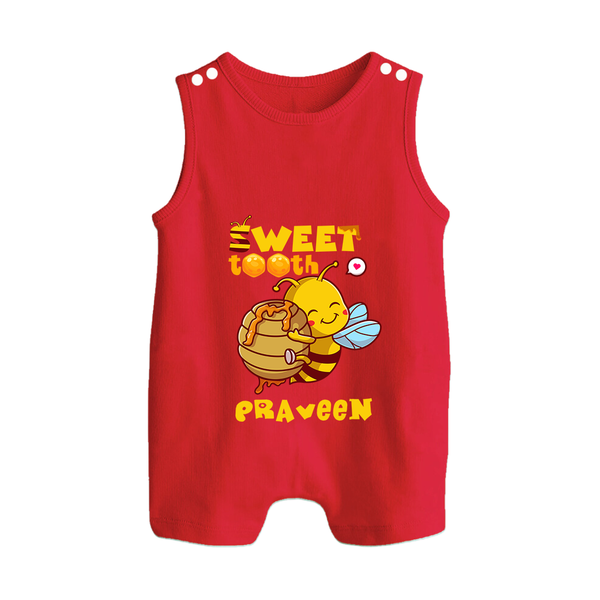 Sweet Tooth Romper Suit/Sleeveless Romper | Custom Baby Romper Suit/Sleeveless Romper for Candy Lovers - RED - 0 - 5 Months Old (Chest 18")