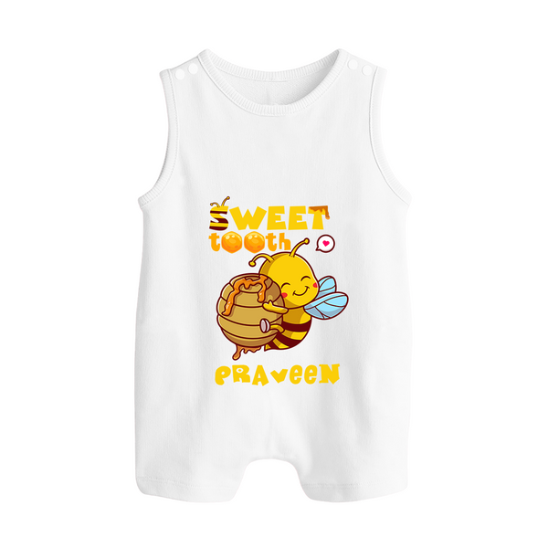 Sweet Tooth Romper Suit/Sleeveless Romper | Custom Baby Romper Suit/Sleeveless Romper for Candy Lovers - WHITE - 0 - 5 Months Old (Chest 18")