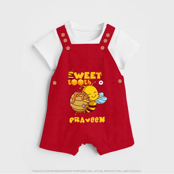 Sweet Tooth Dungaree Set | Custom Baby Dungaree Set for Candy Lovers - RED - 0 - 5 Months Old (Chest 18")
