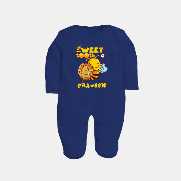 Sweet Tooth Sleep Suit/Full Sleeve Body Suit | Custom Baby Sleep Suit/Full Sleeve Body Suit for Candy Lovers - NAVY BLUE - New Born (Chest 7.5")