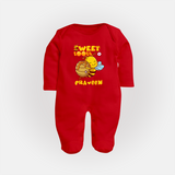 Sweet Tooth Sleep Suit/Full Sleeve Body Suit | Custom Baby Sleep Suit/Full Sleeve Body Suit for Candy Lovers - RED - New Born (Chest 7.5")