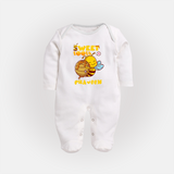 Sweet Tooth Sleep Suit/Full Sleeve Body Suit | Custom Baby Sleep Suit/Full Sleeve Body Suit for Candy Lovers - WHITE - New Born (Chest 7.5")