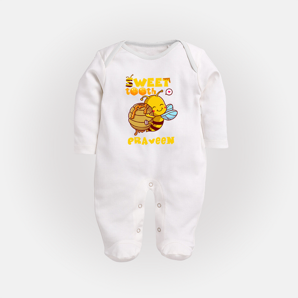 Sweet Tooth Sleep Suit/Full Sleeve Body Suit | Custom Baby Sleep Suit/Full Sleeve Body Suit for Candy Lovers - WHITE - New Born (Chest 7.5")
