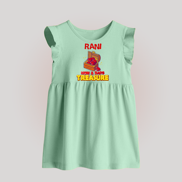 Mom and Dad's Treasure Baby Frock | Personalized Baby Frock for Cherished Kids - MINT GREEN - 0 - 3 Months Old (Chest 17")