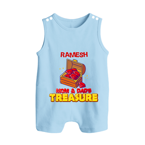 Mom and Dad's Treasure Romper Suit/Sleeveless Romper | Personalized Baby Romper Suit/Sleeveless Romper for Cherished Kids - BABY BLUE - 0 - 5 Months Old (Chest 18")