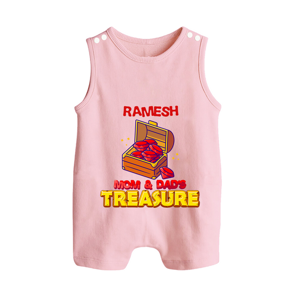 Mom and Dad's Treasure Romper Suit/Sleeveless Romper | Personalized Baby Romper Suit/Sleeveless Romper for Cherished Kids - BABY PINK - 0 - 5 Months Old (Chest 18")