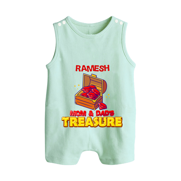 Mom and Dad's Treasure Romper Suit/Sleeveless Romper | Personalized Baby Romper Suit/Sleeveless Romper for Cherished Kids - MINT GREEN - 0 - 5 Months Old (Chest 18")