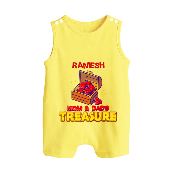 Mom and Dad's Treasure Romper Suit/Sleeveless Romper | Personalized Baby Romper Suit/Sleeveless Romper for Cherished Kids - PASTEL YELLOW - 0 - 5 Months Old (Chest 18")