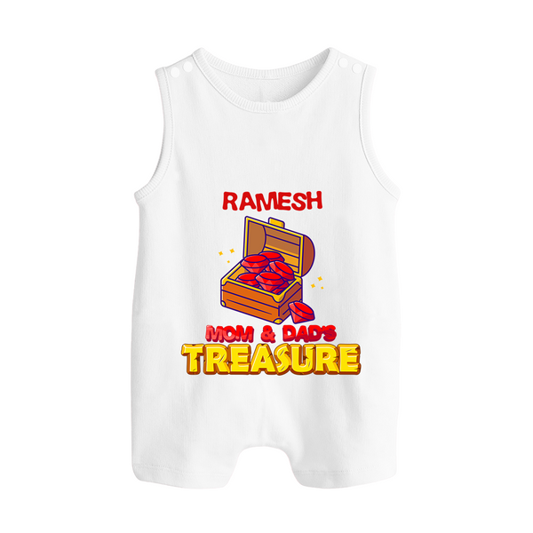 Mom and Dad's Treasure Romper Suit/Sleeveless Romper | Personalized Baby Romper Suit/Sleeveless Romper for Cherished Kids - WHITE - 0 - 5 Months Old (Chest 18")