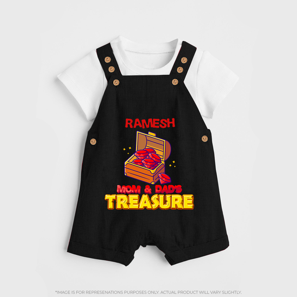 Mom and Dad's Treasure Dungaree Set | Personalized Baby Dungaree Set for Cherished Kids - BLACK - 0 - 5 Months Old (Chest 18")