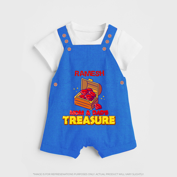 Mom and Dad's Treasure Dungaree Set | Personalized Baby Dungaree Set for Cherished Kids - COBALT BLUE - 0 - 5 Months Old (Chest 18")