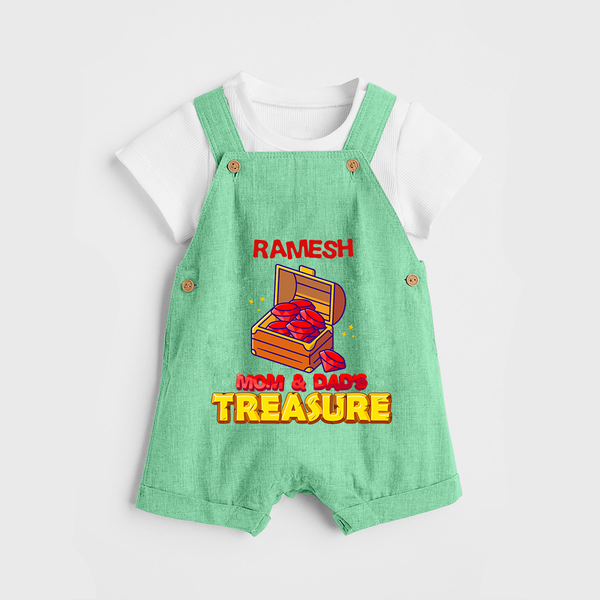 Mom and Dad's Treasure Dungaree Set | Personalized Baby Dungaree Set for Cherished Kids - GREEN - 0 - 5 Months Old (Chest 18")