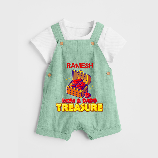 Mom and Dad's Treasure Dungaree Set | Personalized Baby Dungaree Set for Cherished Kids - MINT GREEN - 0 - 5 Months Old (Chest 18")