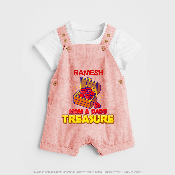 Mom and Dad's Treasure Dungaree Set | Personalized Baby Dungaree Set for Cherished Kids - PEACH - 0 - 5 Months Old (Chest 18")