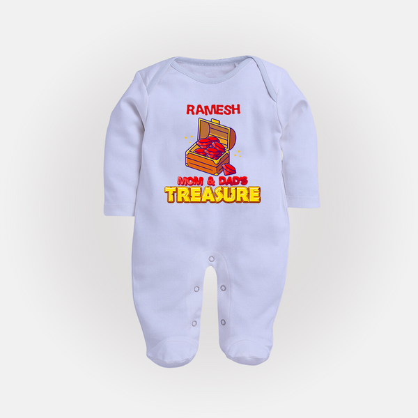 Mom and Dad's Treasure Sleep Suit/Full Sleeve Body Suit | Personalized Baby Sleep Suit/Full Sleeve Body Suit for Cherished Kids - BABY BLUE - New Born (Chest 7.5")