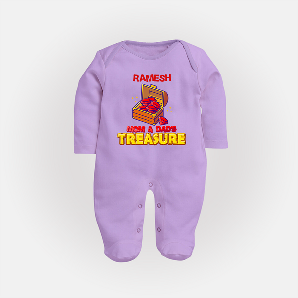 Mom and Dad's Treasure Sleep Suit/Full Sleeve Body Suit | Personalized Baby Sleep Suit/Full Sleeve Body Suit for Cherished Kids - LILAC - New Born (Chest 7.5")