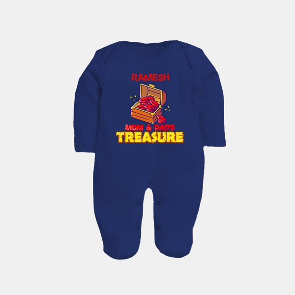 Mom and Dad's Treasure Sleep Suit/Full Sleeve Body Suit | Personalized Baby Sleep Suit/Full Sleeve Body Suit for Cherished Kids - NAVY BLUE - New Born (Chest 7.5")