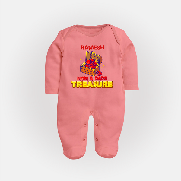 Mom and Dad's Treasure Sleep Suit/Full Sleeve Body Suit | Personalized Baby Sleep Suit/Full Sleeve Body Suit for Cherished Kids - PEACH - New Born (Chest 7.5")