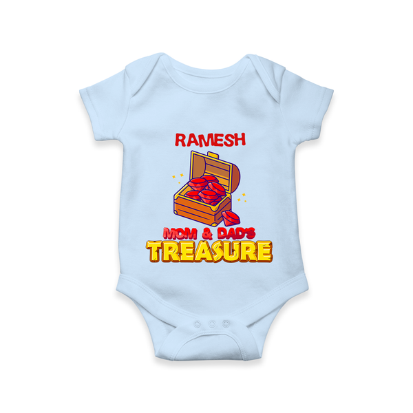 Mom and Dad's Treasure Romper/onesie | Personalized Baby Romper/onesie for Cherished Kids - BABY BLUE - New Born (Chest 14")