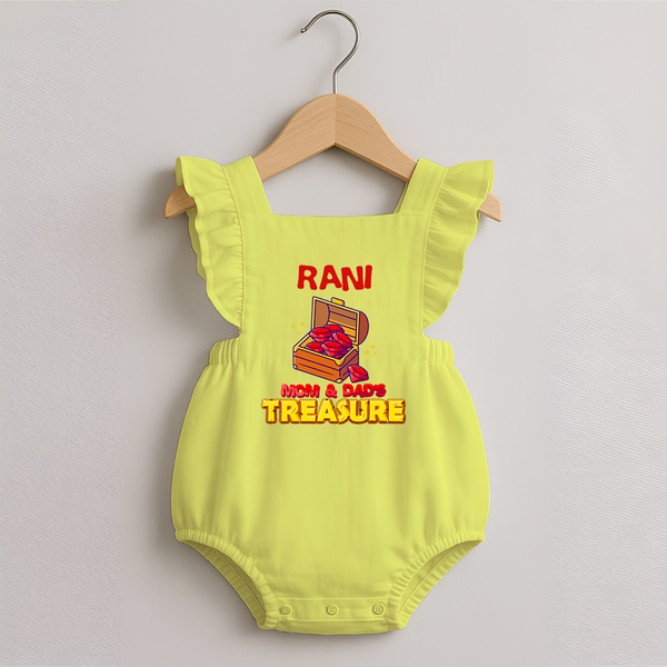 Mom and Dad's Treasure Romper Frock | Personalized Baby Romper Frock for Cherished Kids - PASTEL YELLOW - 0 - 3 Months Old (Chest 19")