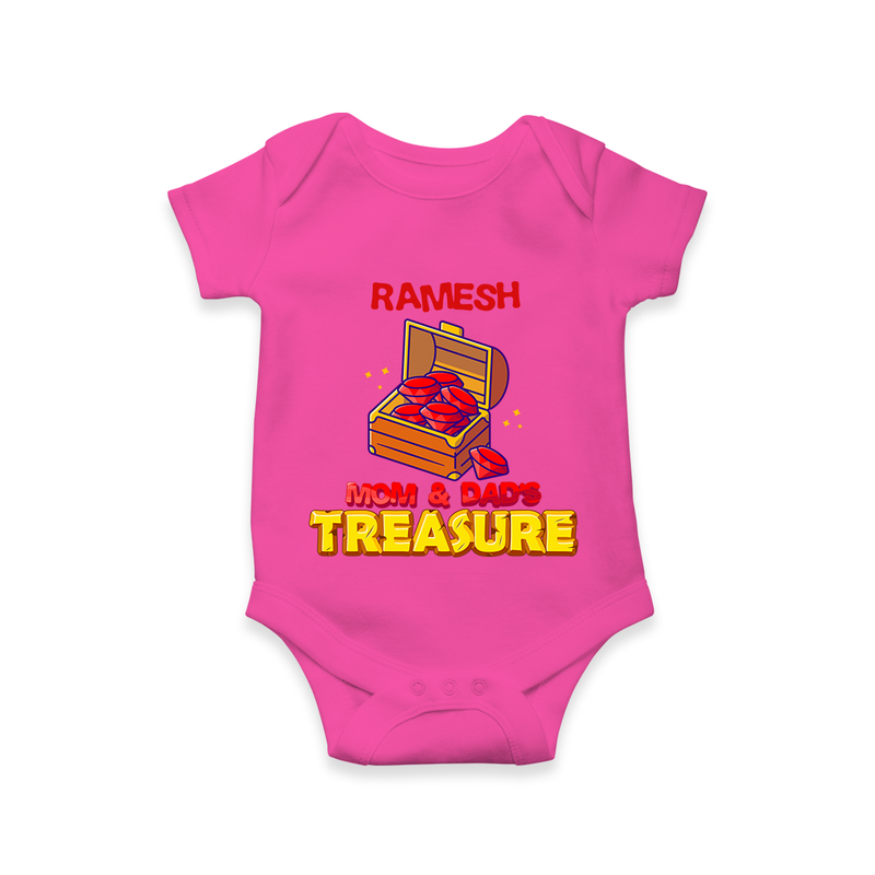 Mom and Dad's Treasure Romper/onesie | Personalized Baby Romper/onesie for Cherished Kids - HOT PINK - New Born (Chest 14")