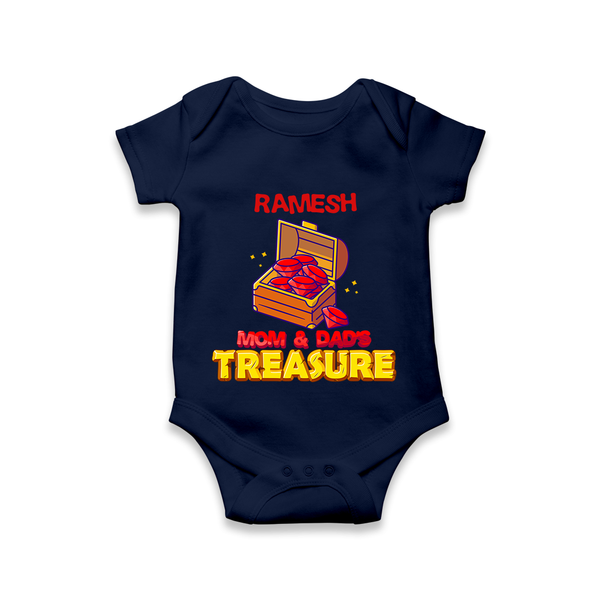 Mom and Dad's Treasure Romper/onesie | Personalized Baby Romper/onesie for Cherished Kids - NAVY BLUE - New Born (Chest 14")