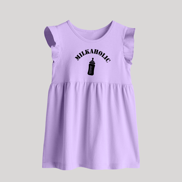 Milkaholic Baby Frock | Personalized BabyFrock for Milk Lovers - LILAC - 0 - 3 Months Old (Chest 17")