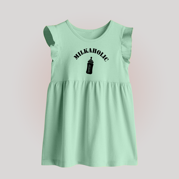 Milkaholic Baby Frock | Personalized BabyFrock for Milk Lovers - MINT GREEN - 0 - 3 Months Old (Chest 17")