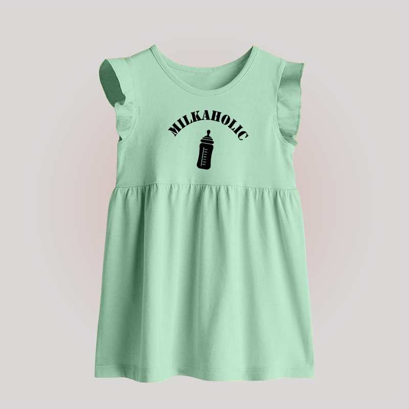 Milkaholic Baby Frock | Personalized BabyFrock for Milk Lovers - MINT GREEN - 0 - 3 Months Old (Chest 17")