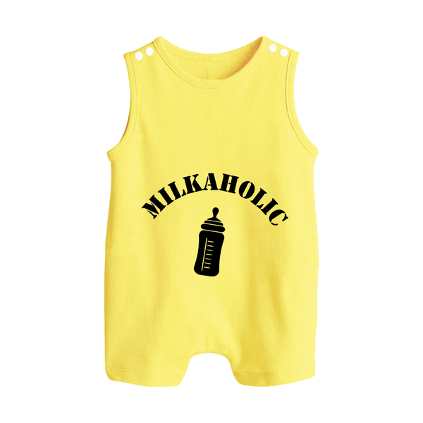 Milkaholic Romper Suit | Personalized Baby Romper Suit for Milk Lovers - PASTEL YELLOW - 0 - 5 Months Old (Chest 18")