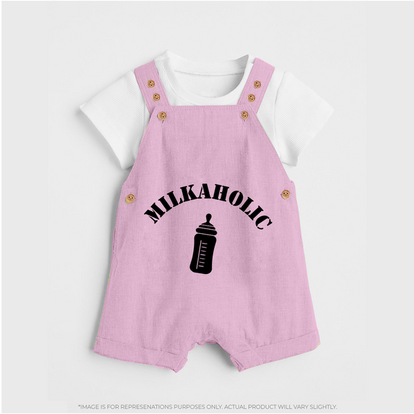 Milkaholic Dungaree | Personalized Baby Dungaree for Milk Lovers - BABY PINK - 0 - 5 Months Old (Chest 18")