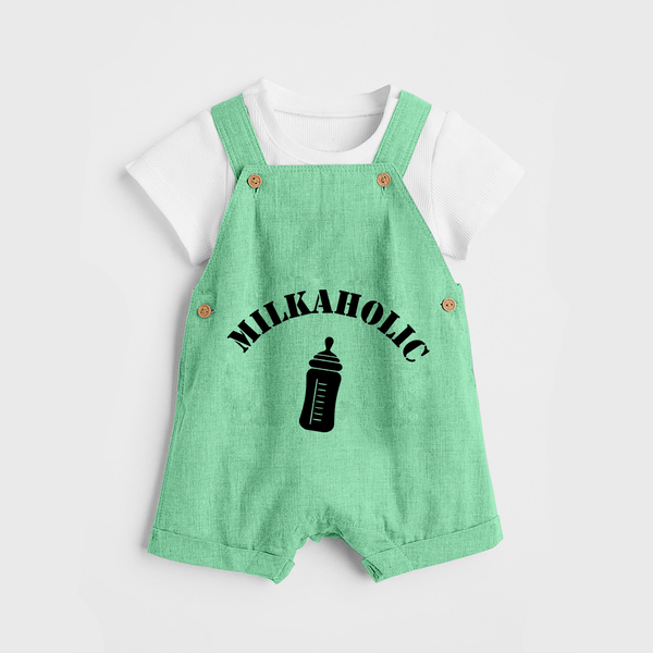Milkaholic Dungaree | Personalized Baby Dungaree for Milk Lovers - GREEN - 0 - 5 Months Old (Chest 18")