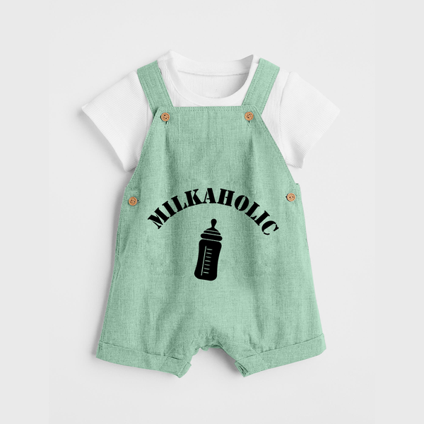 Milkaholic Dungaree | Personalized Baby Dungaree for Milk Lovers - MINT GREEN - 0 - 5 Months Old (Chest 18")