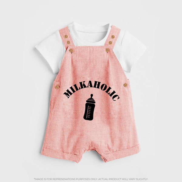 Milkaholic Dungaree | Personalized Baby Dungaree for Milk Lovers - PEACH - 0 - 5 Months Old (Chest 18")
