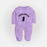 Milkaholic Sleep Suit | Personalized Baby Sleep Suit for Milk Lovers - LILAC - New Born (Chest 7.5")