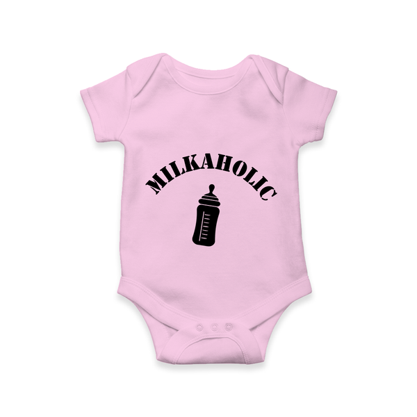 Milkaholic Romper | Personalized Baby Romper for Milk Lovers - BABY PINK - New Born (Chest 14")
