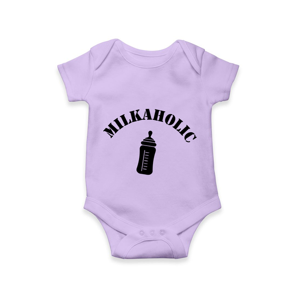 Milkaholic Romper | Personalized Baby Romper for Milk Lovers - LILAC - New Born (Chest 14")