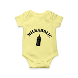 Milkaholic Romper | Personalized Baby Romper for Milk Lovers - PASTEL YELLOW - New Born (Chest 14")