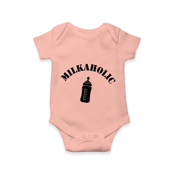 Milkaholic Romper | Personalized Baby Romper for Milk Lovers - PEACH - New Born (Chest 14")