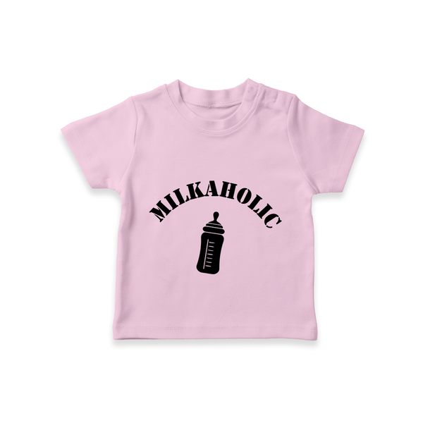 Milkaholic TShirt | Personalized Baby TShirt for Milk Lovers - BABY PINK - 0-5 Months Old (Chest 17")